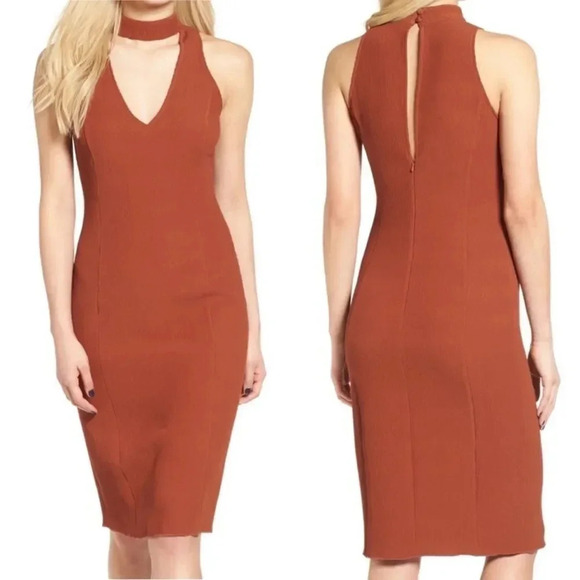 Leith Rust Sequoia Choker Body-Con Midi Dress Women’s Small - Picture 1 of 13